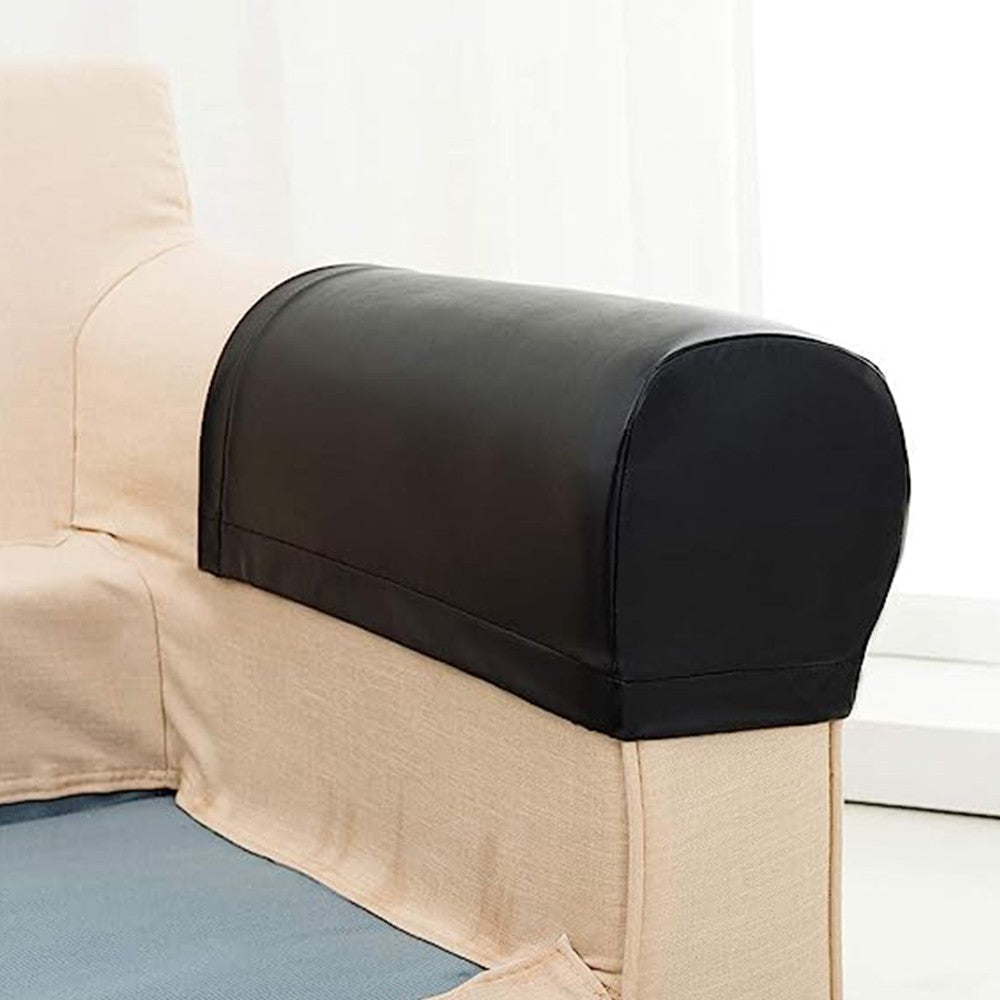 2Pcs PU Leather Sofa Armrest Protectors Covers Removable Couch Arm Slipcovers Black