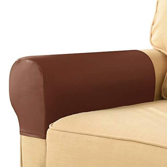 2Pcs PU Leather Sofa Armrest Protectors Covers Removable Couch Arm Slipcovers Brown