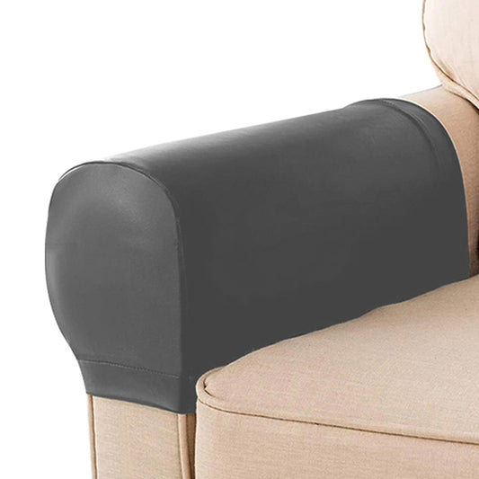 2Pcs PU Leather Sofa Armrest Protectors Covers Removable Couch Arm Slipcovers Grey