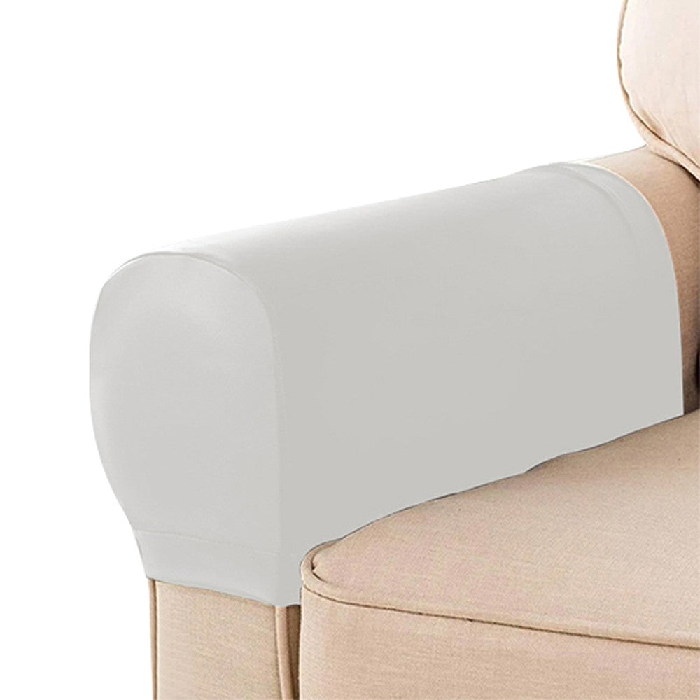 2Pcs PU Leather Sofa Armrest Protectors Covers Removable Couch Arm Slipcovers White