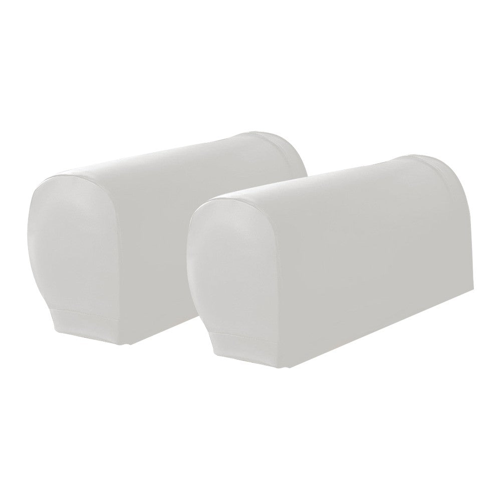 2Pcs PU Leather Sofa Armrest Protectors Covers Removable Couch Arm Slipcovers White