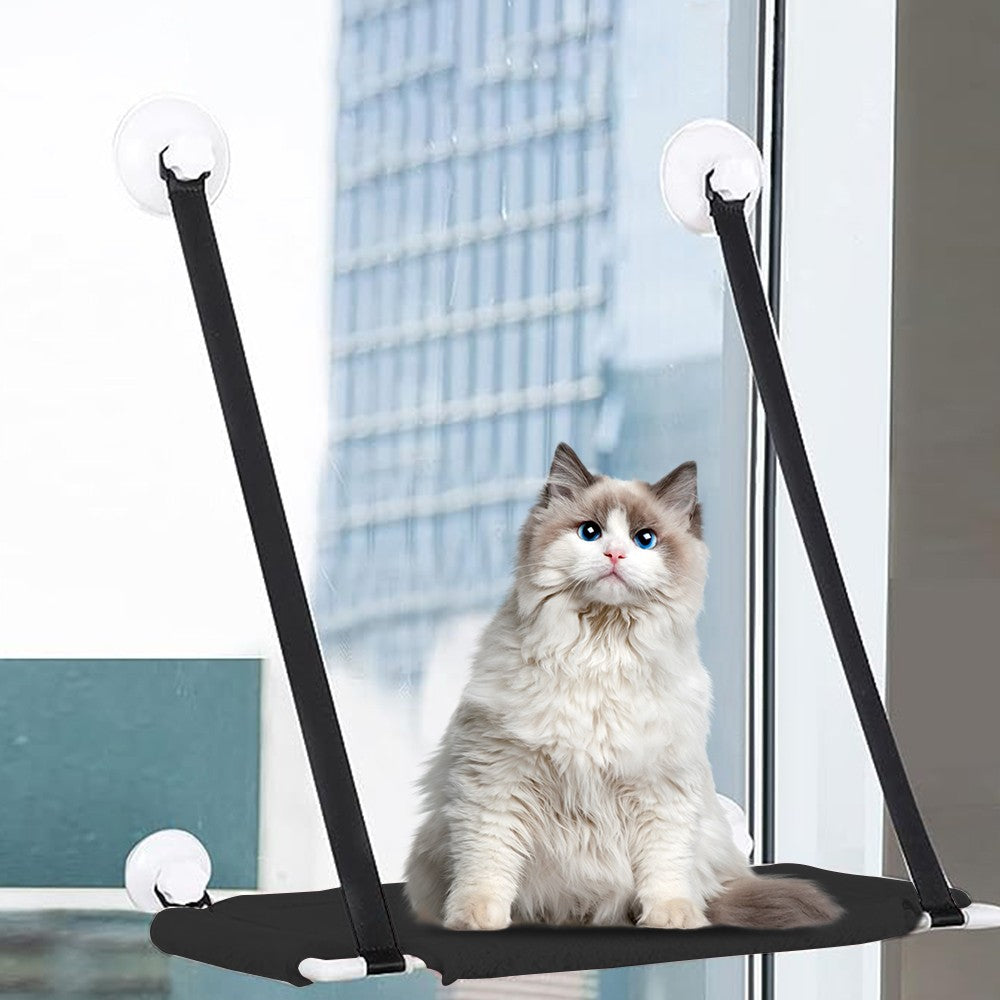 Single Layer Cat Hammock for Window Plush Cat Bed Warm Hanging Nest Black