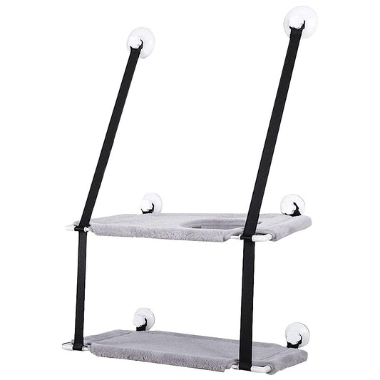 Double Layer Cat Hammock for Window Plush Cat Bed Warm Hanging Nest Grey