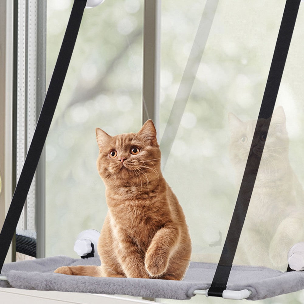 Single Layer Cat Hammock for Window Plush Cat Bed Warm Hanging Nest Grey