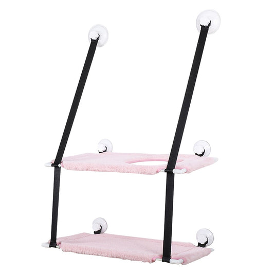 Double Layer Cat Hammock for Window Plush Cat Bed Warm Hanging Nest Pink