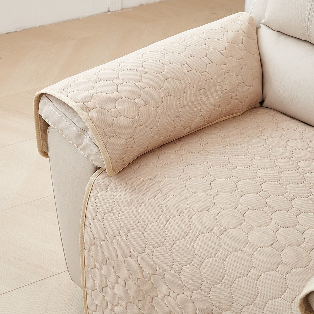 1Pc Water-resistant Recliner Armrest Mat Anti-Slip Sofa Couch Slipcovers Beige