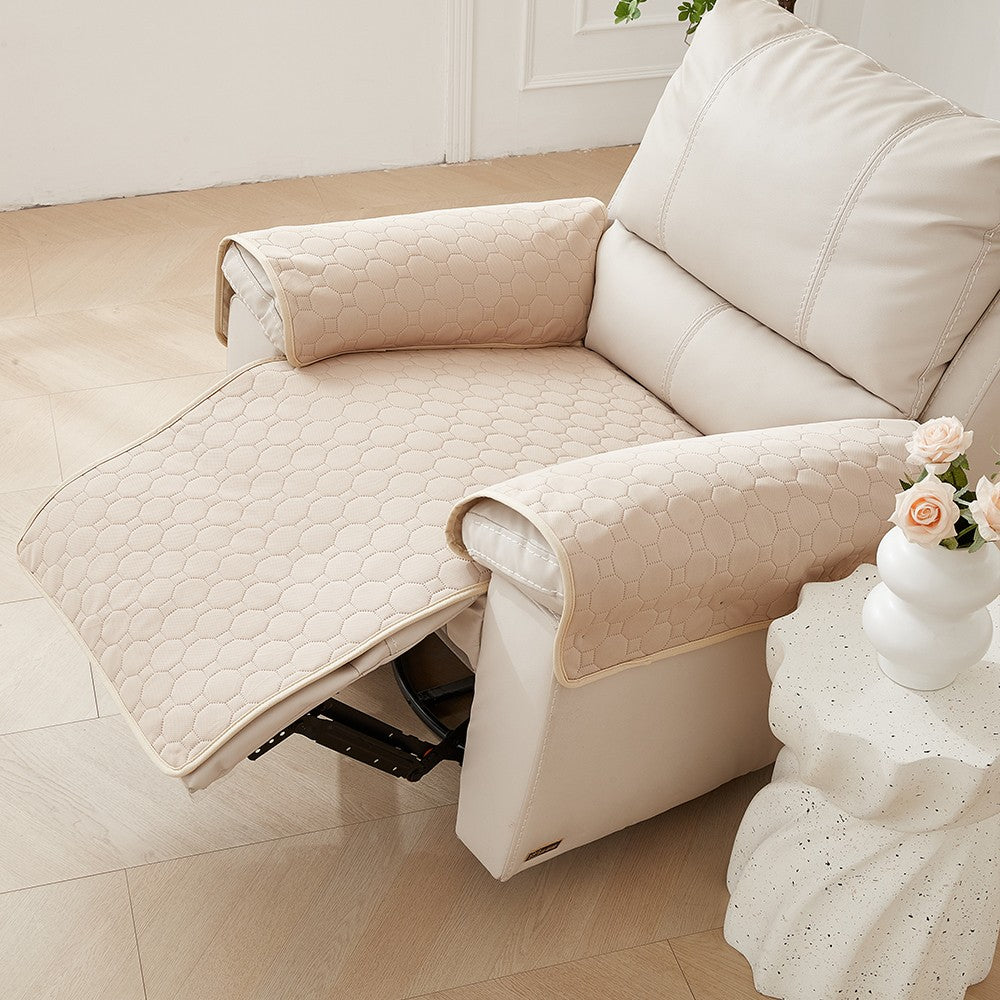 1Pc Water-resistant Recliner Armrest Mat Anti-Slip Sofa Couch Slipcovers Beige