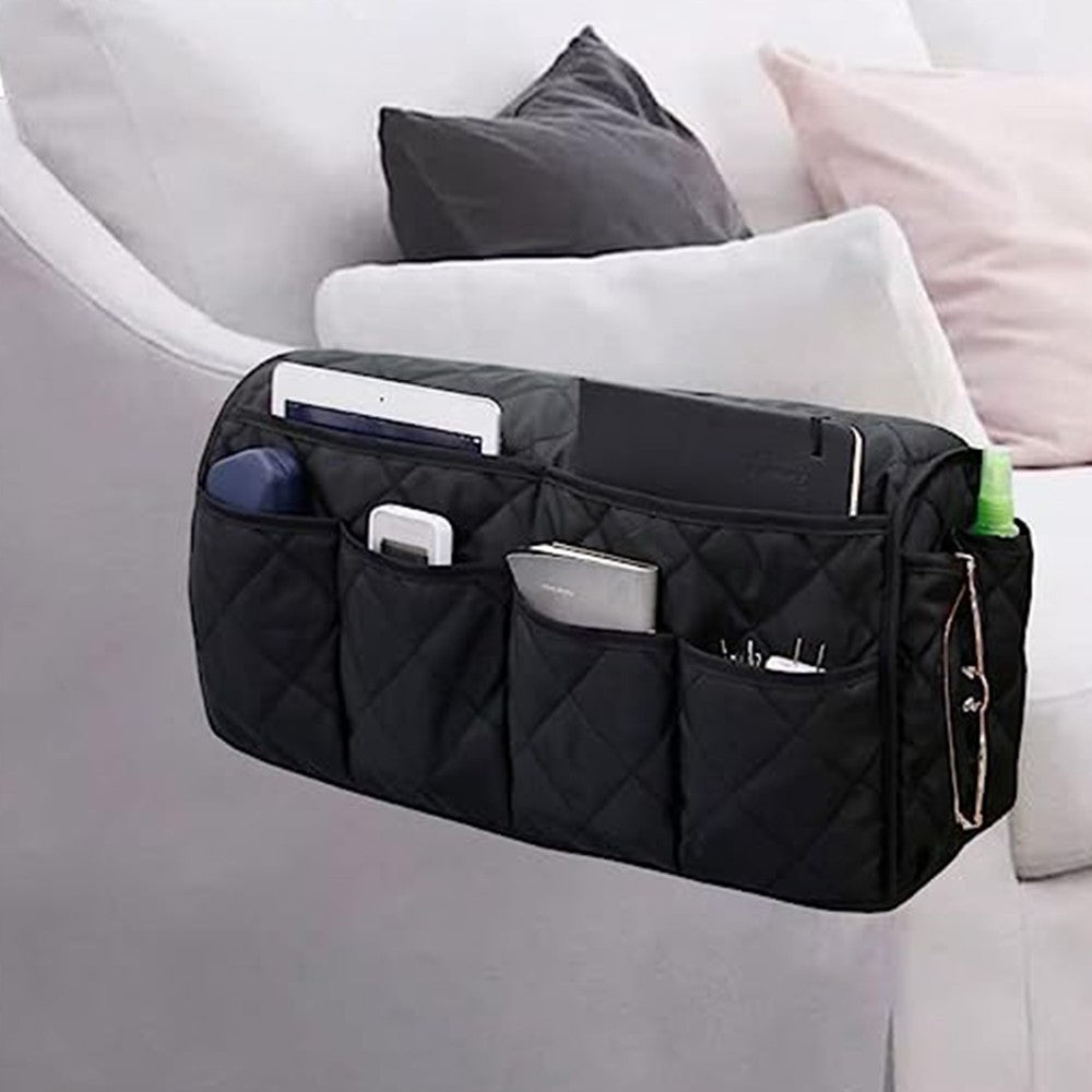 1Pc Sofa Armrest Organizer Storage Bag for Recliner Couch Armchair Black