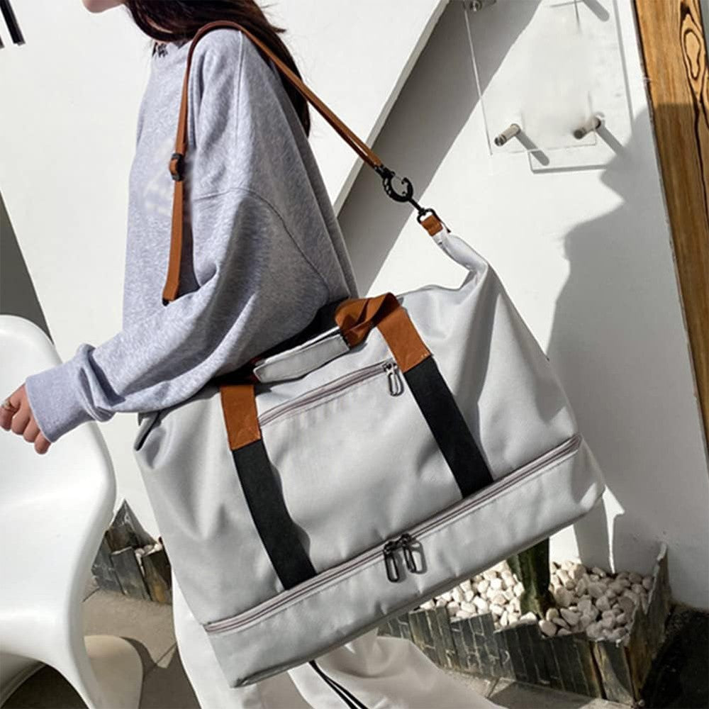 Large Capacity Travel Duffel Bag Gym Tote Bag Overnight Bag with Shoe Compartment Grey