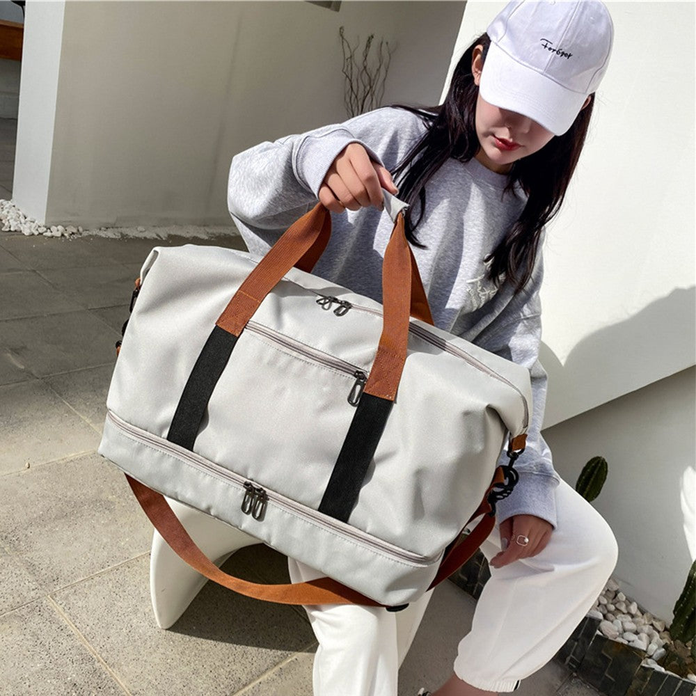 Large Capacity Travel Duffel Bag Gym Tote Bag Overnight Bag with Shoe Compartment Grey