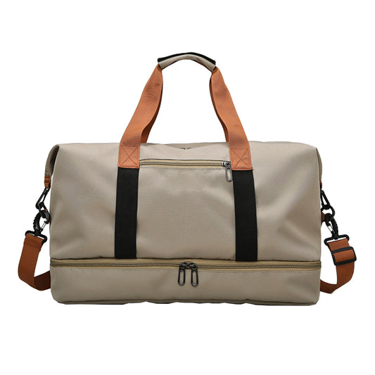 Large Capacity Travel Duffel Bag Gym Tote Bag Overnight Bag with Shoe Compartment Khaki