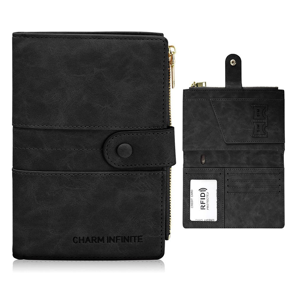RFID Blocking Card Holder PU Leather Travel Passport Holder Wallet Black
