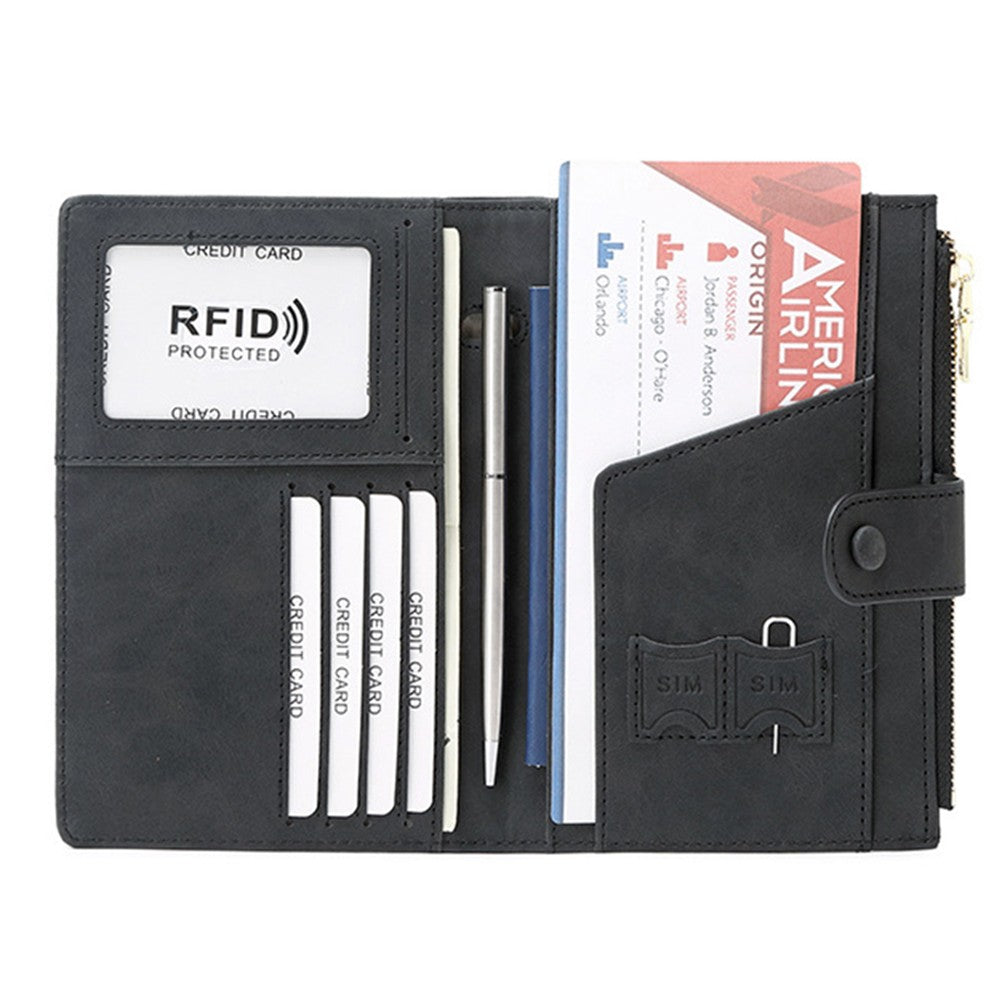 RFID Blocking Card Holder PU Leather Travel Passport Holder Wallet Black