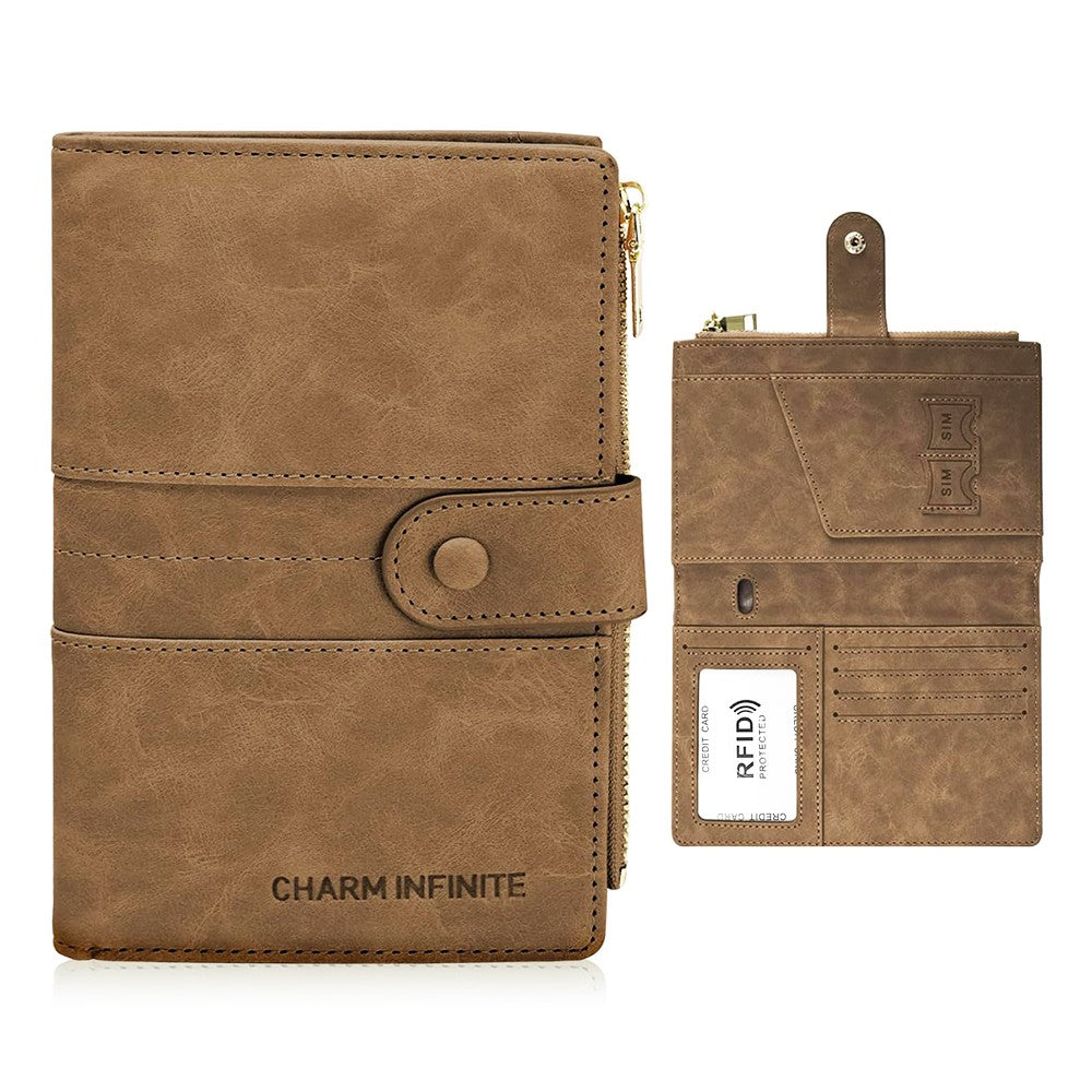 RFID Blocking Card Holder PU Leather Travel Passport Holder Wallet Brown