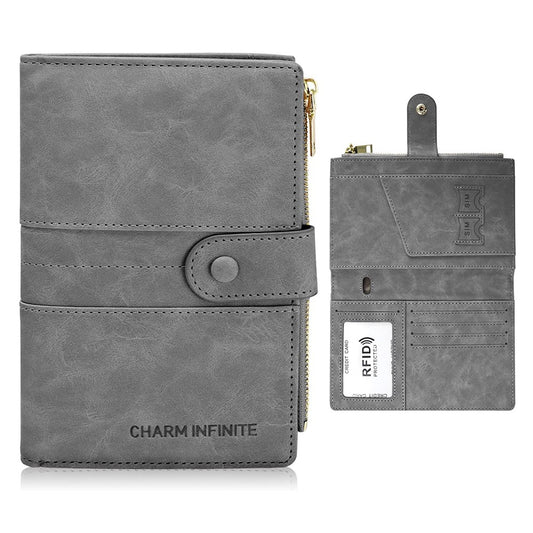RFID Blocking Card Holder PU Leather Travel Passport Holder Wallet Grey