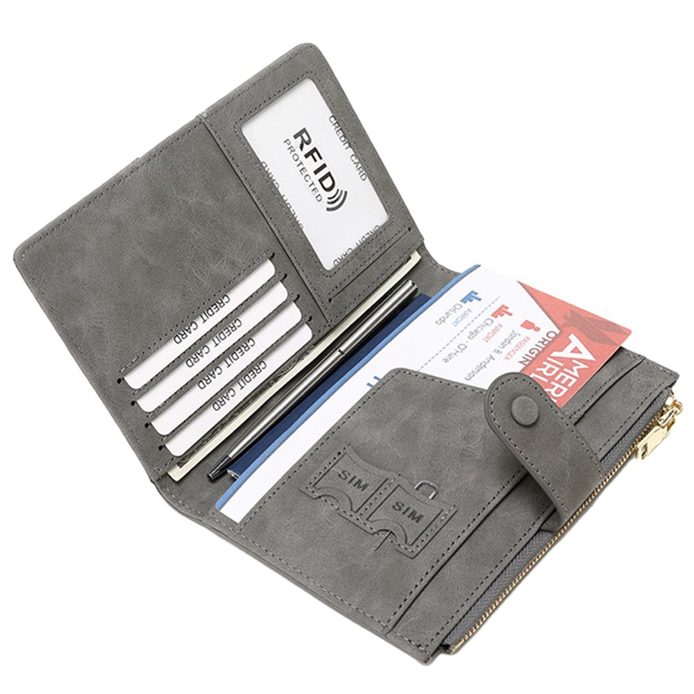 RFID Blocking Card Holder PU Leather Travel Passport Holder Wallet Grey