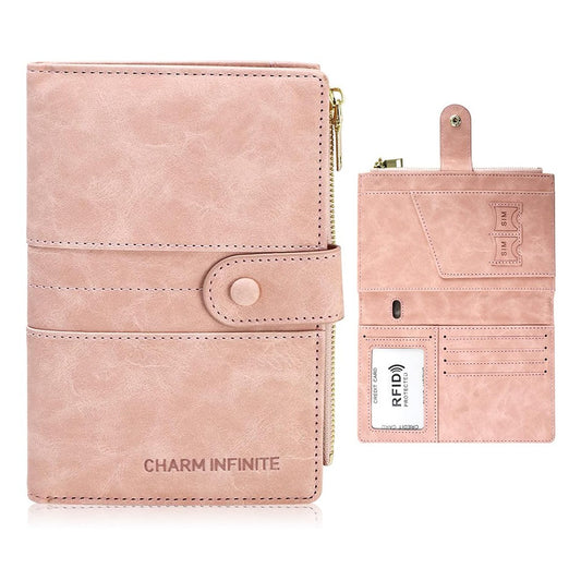 RFID Blocking Card Holder PU Leather Travel Passport Holder Wallet Pink