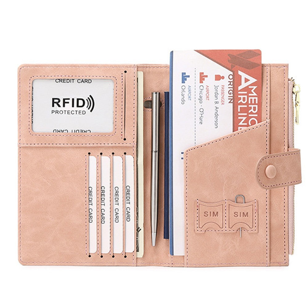 RFID Blocking Card Holder PU Leather Travel Passport Holder Wallet Pink