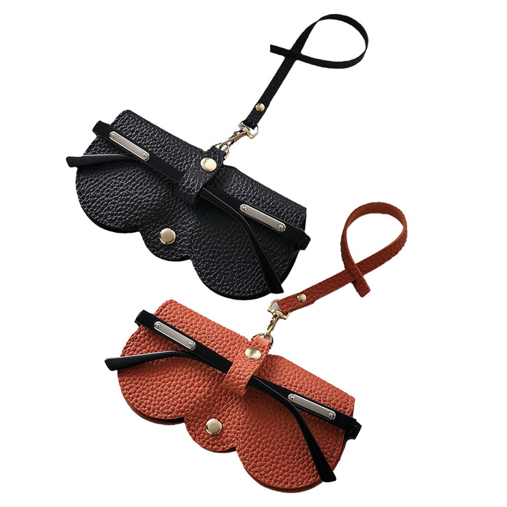 2Pcs PVC Leather Sunglasses Case Pouch Portable Eyeglasses Storage Bag Black+Orange
