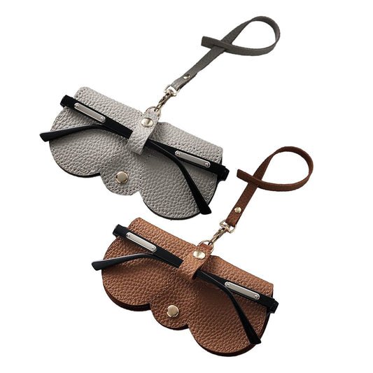 2Pcs PVC Leather Sunglasses Case Pouch Portable Eyeglasses Storage Bag Grey+Brown