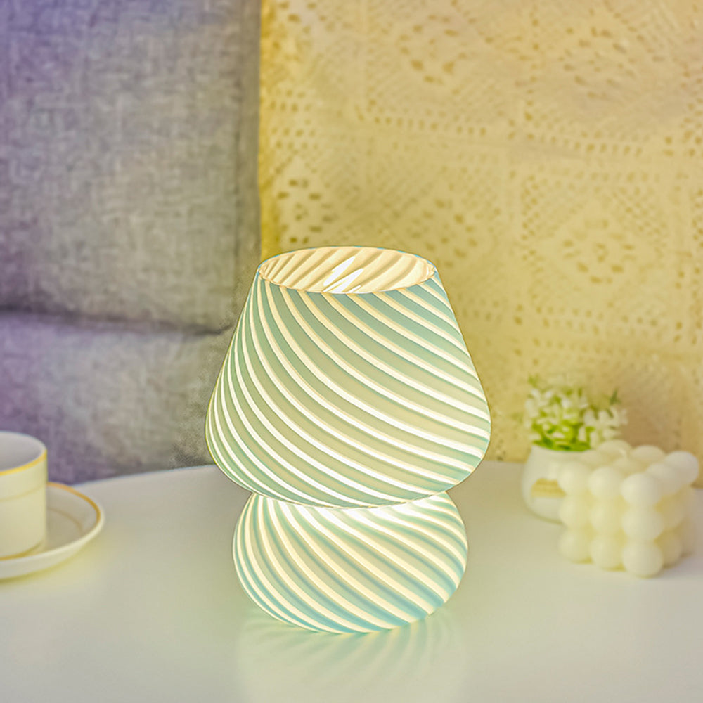Glass Mushroom Lamp Bedside Desk Lamp Dimmable Night Light Home Decor Blue
