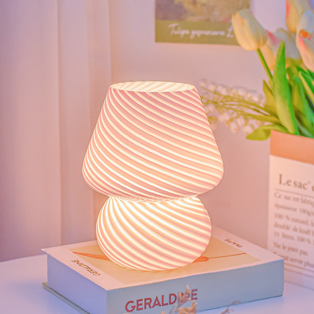 Glass Mushroom Lamp Bedside Desk Lamp Dimmable Night Light Home Decor Pink