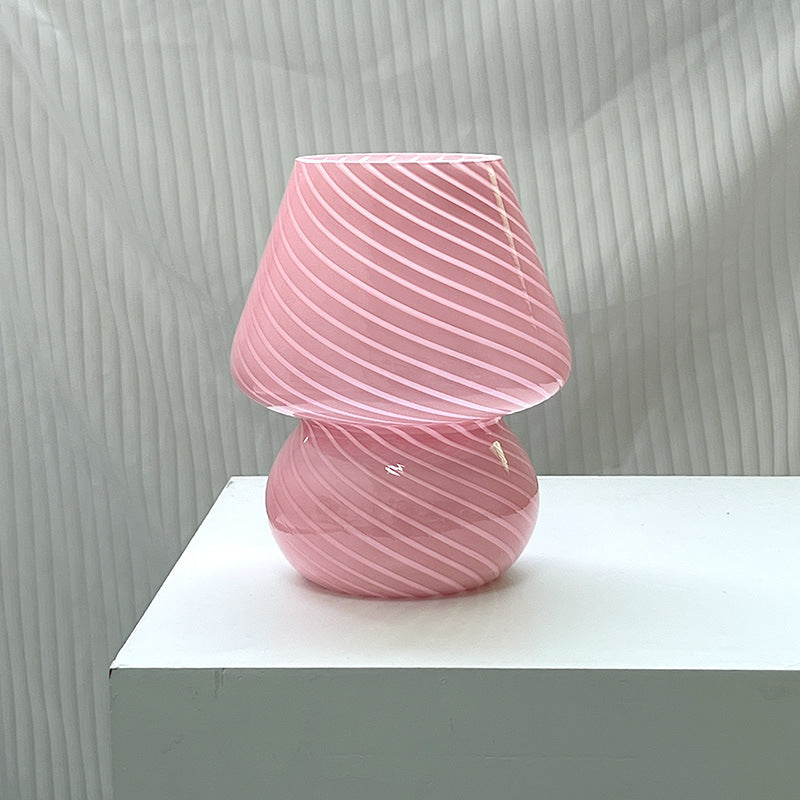 Glass Mushroom Lamp Bedside Desk Lamp Dimmable Night Light Home Decor Pink