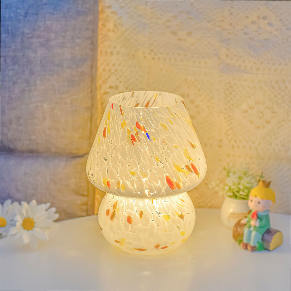 Glass Mushroom Lamp Bedside Desk Lamp Dimmable Night Light Home Decor Colorful Print