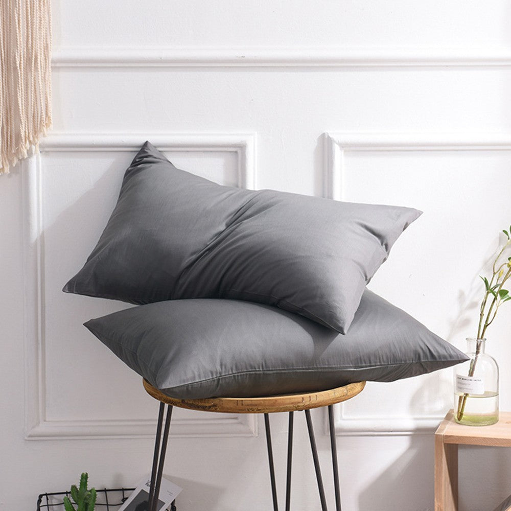 2Pcs 74x48cm 100% Cotton Pillowcase Soft Solid Color Pillow Cases Bedding Grey