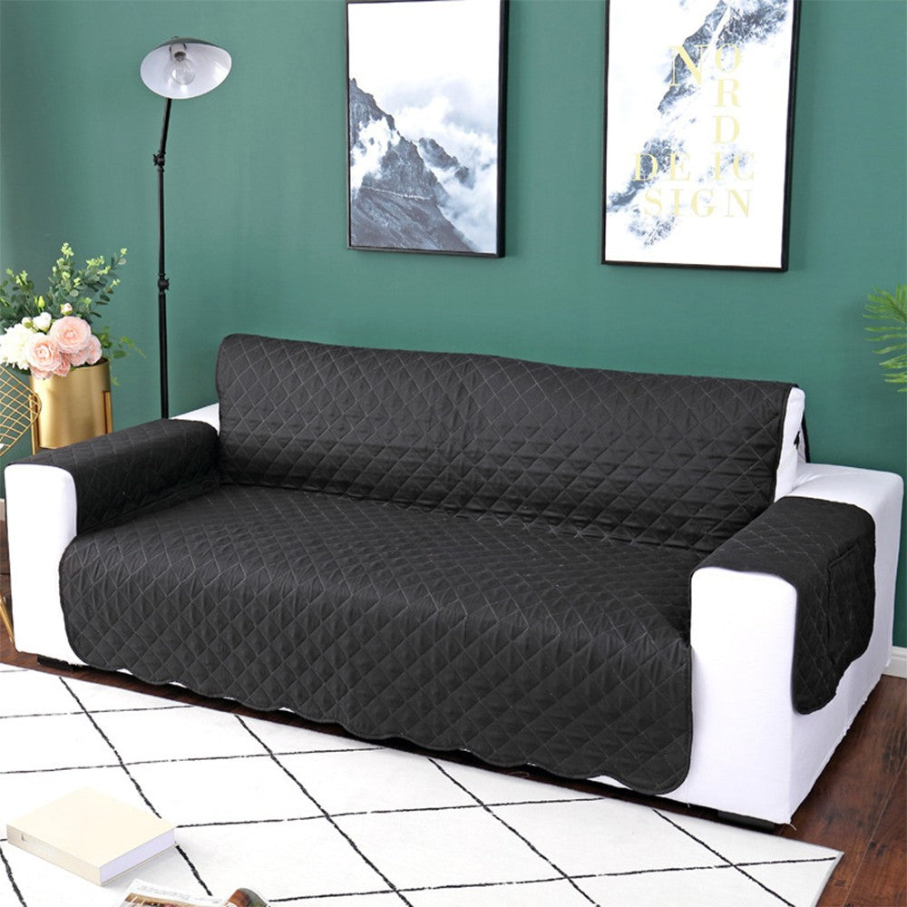 For 3-Seater Quilted Sofa Cover Couch Slipcover Furniture Protector Black