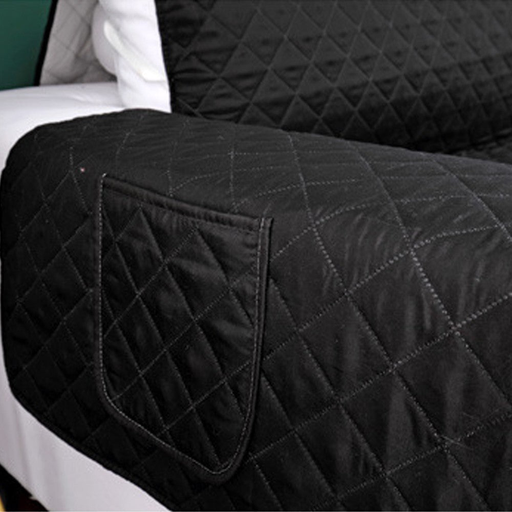 For 2-Seater Quilted Sofa Cover Couch Slipcover Furniture Protector Black