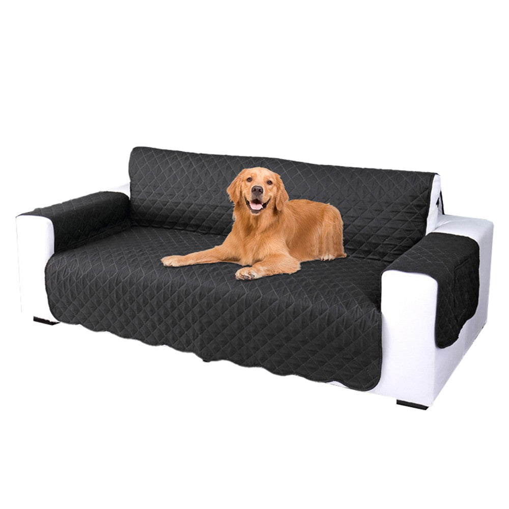 For 3-Seater Quilted Sofa Cover Couch Slipcover Furniture Protector Black
