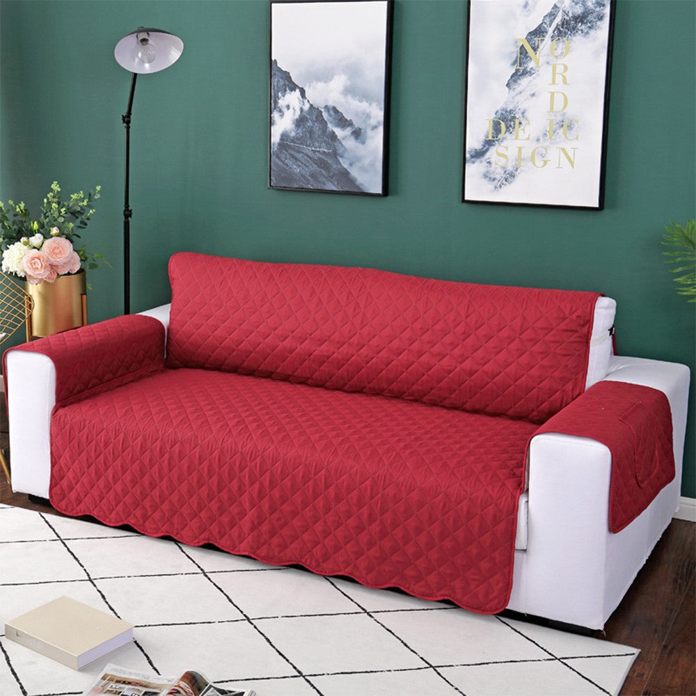 For 2-Seater Quilted Sofa Cover Couch Slipcover Furniture Protector Red