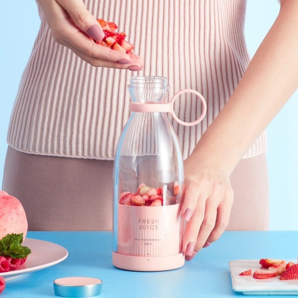 350ML Portable Mini Electric Juicer USB Rechargeable Mixer Blender Shaker Bottle Pink