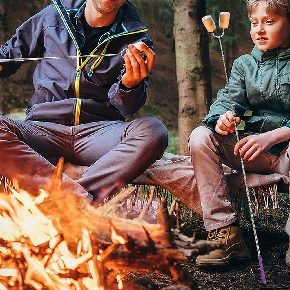 5Pcs Stainless Steel Barbecue Forks Retractable BBQ Skewers Roasting Sticks for Camping