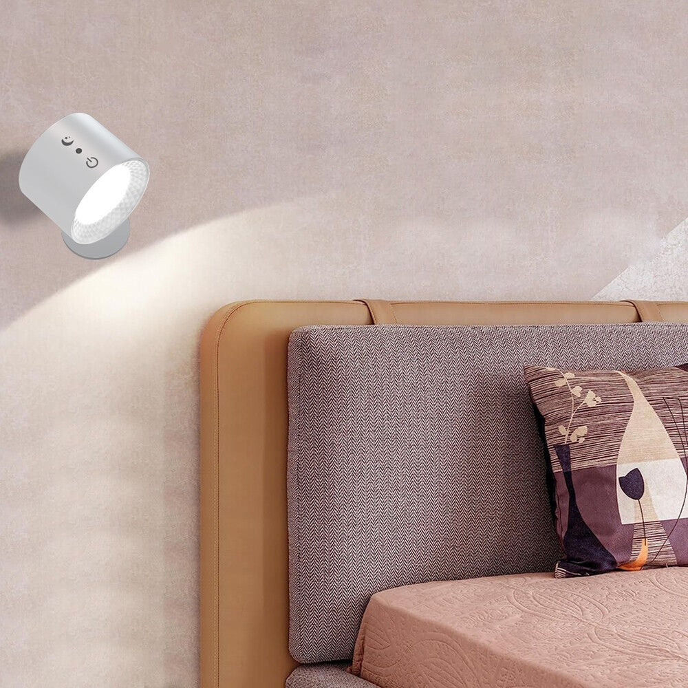 LED Wall Mount Lamp USB Rechargeable Dimmable Wall Light Bedside Reading Lamp White