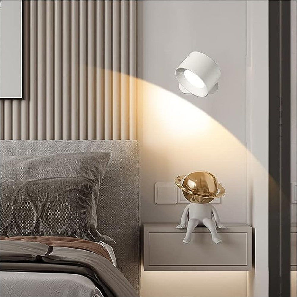 LED Wall Mount Lamp USB Rechargeable Dimmable Wall Light Bedside Reading Lamp White