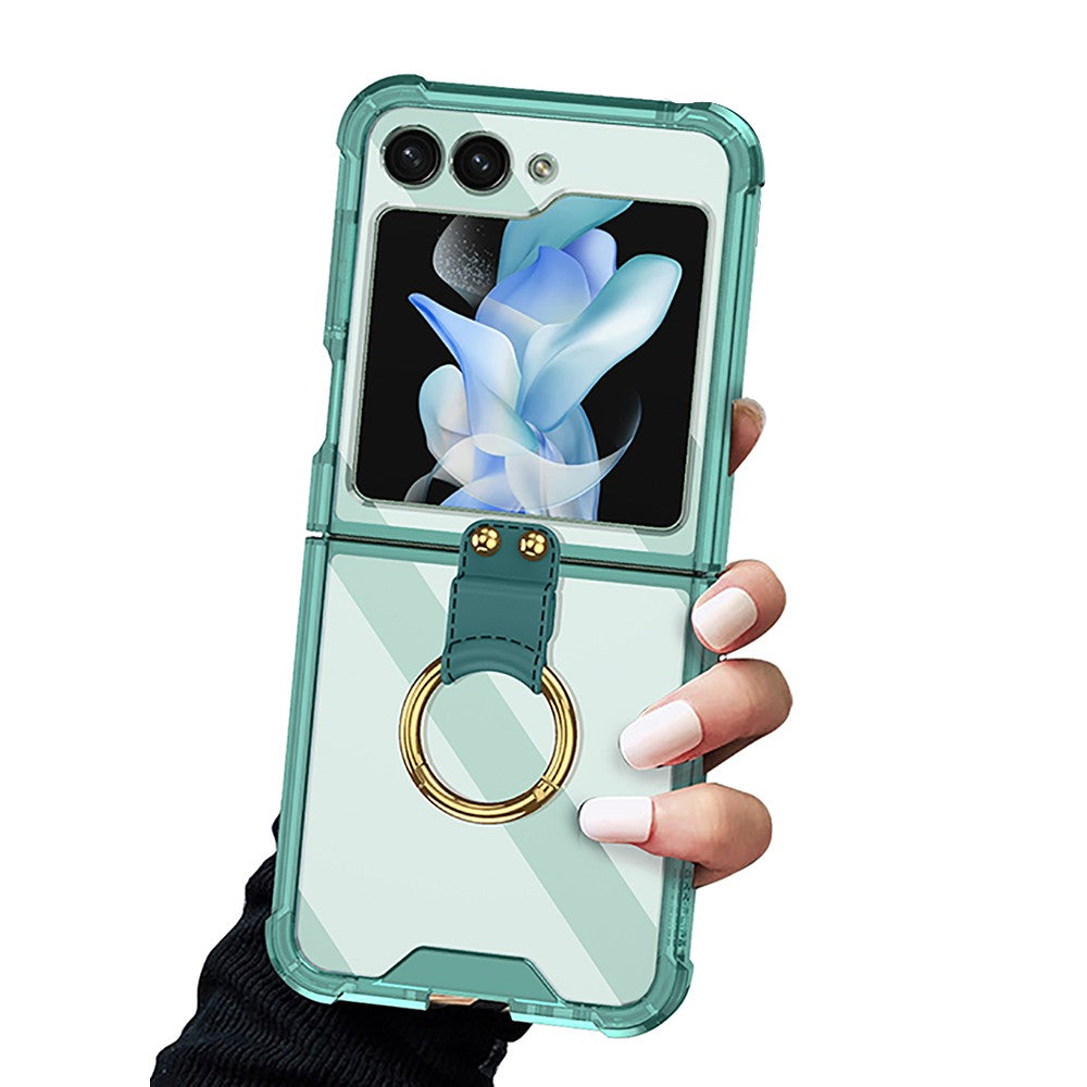 For Samsung Galaxy Z Flip5 Slim Phone Protective Case with Ring Holder Green
