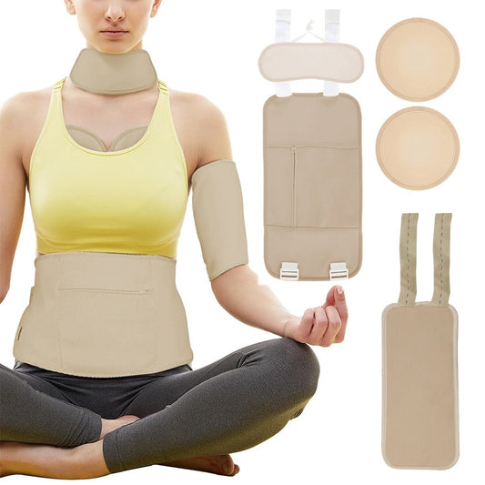 5-Piece Castor Oil Pack for Knee Calf Waist Neck Chest Reusable Compress Castor Oil Wrap Khaki