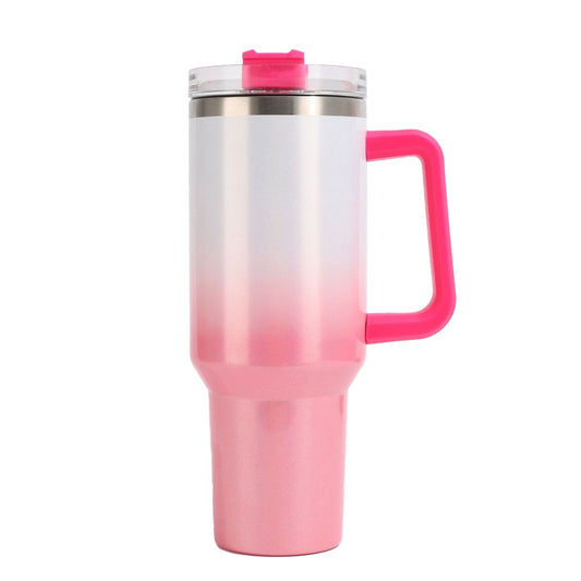 40oz Stainless Steel Tumbler with Straw Insulated Travel Mug Outdoor Water Bottle Pink