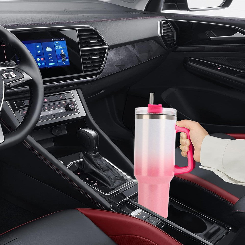 40oz Stainless Steel Tumbler with Straw Insulated Travel Mug Outdoor Water Bottle Pink