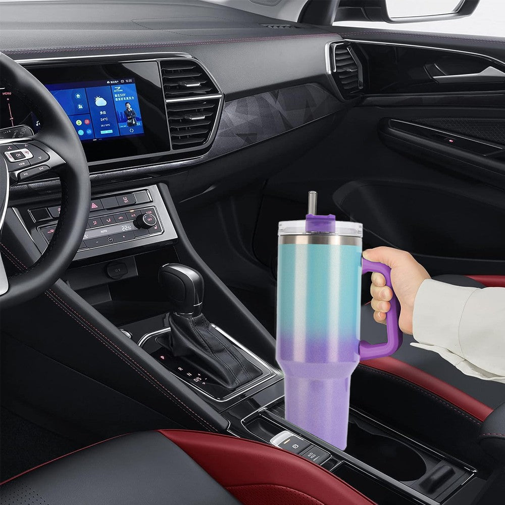 40oz Stainless Steel Tumbler with Straw Insulated Travel Mug Outdoor Water Bottle Purple
