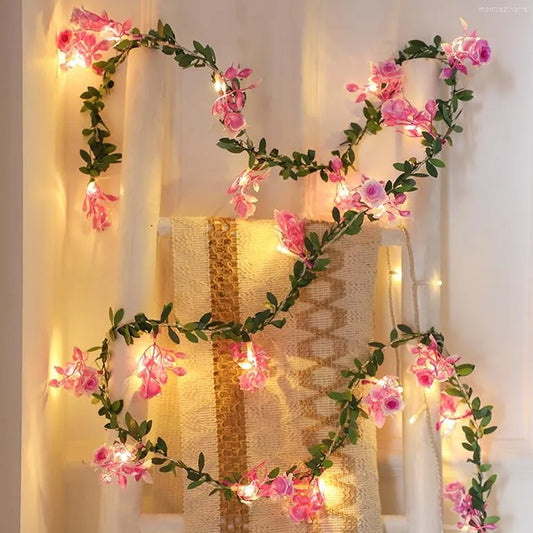 6M 40LED Christmas Flower Vines String Light LED Garland Light Battery Powered Xmas Decoration Light - Light Pink
