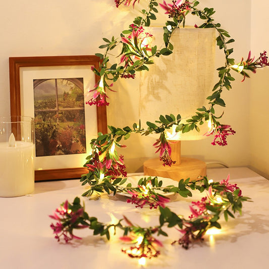 6M 40LED Christmas Flower Vines String Light LED Garland Light Battery Powered Xmas Decoration Light - Pink