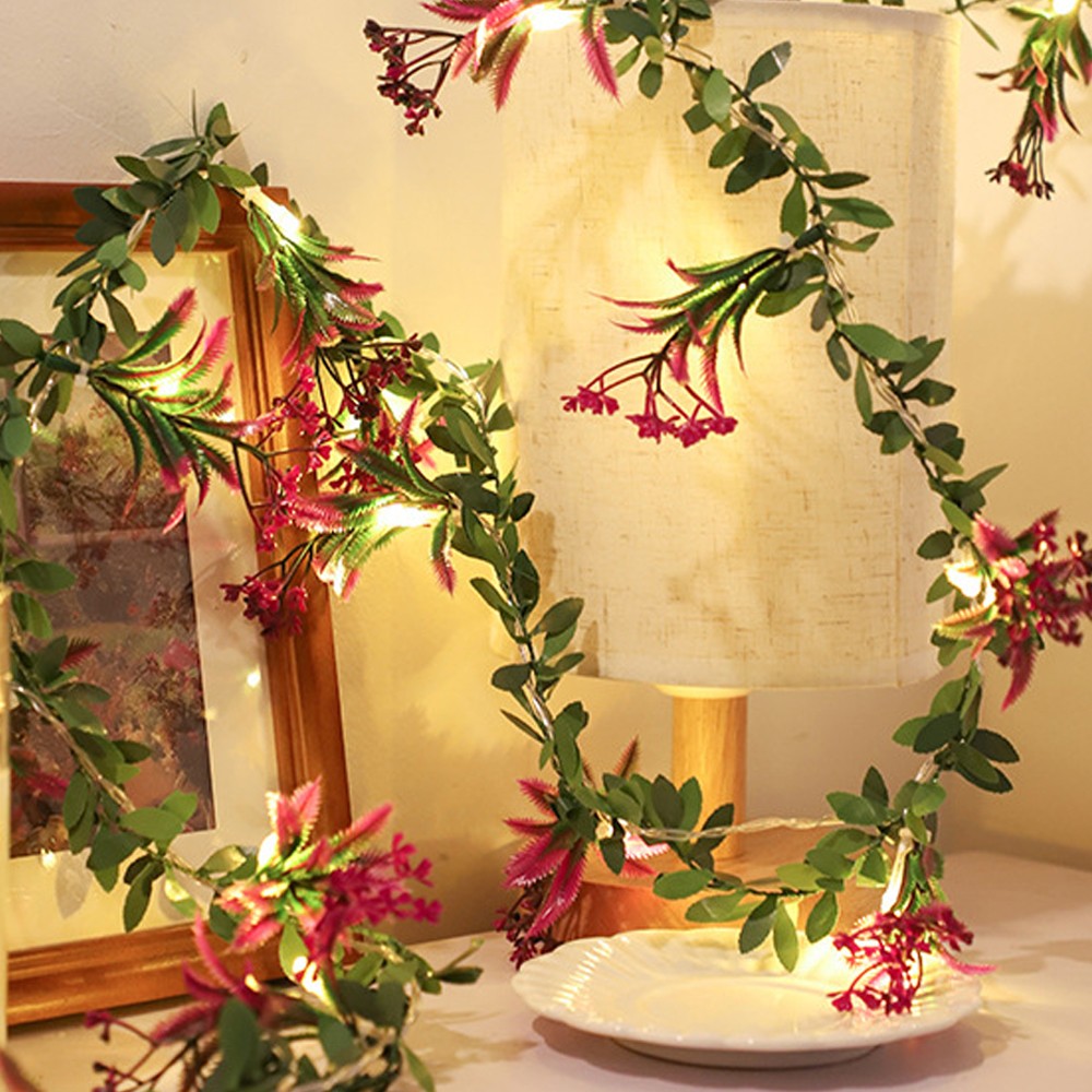 6M 40LED Christmas Flower Vines String Light LED Garland Light Battery Powered Xmas Decoration Light - Pink