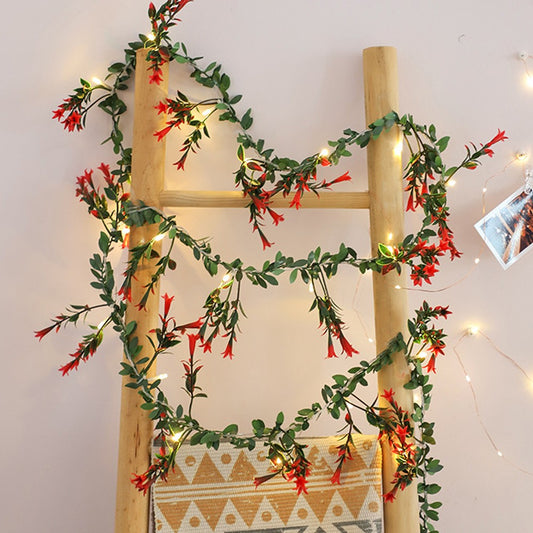 6M 40LED Christmas Flower Vines String Light LED Garland Light Battery Powered Xmas Decoration Light - Red
