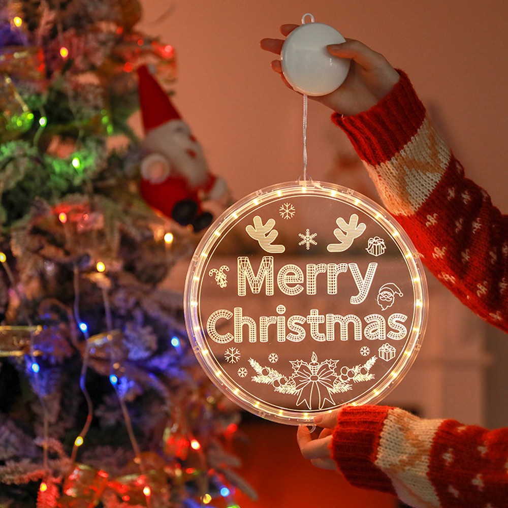 24cm Round Merry Christmas LED Christmas Lights Battery Operated Xmas Fairy Lights Home Decor