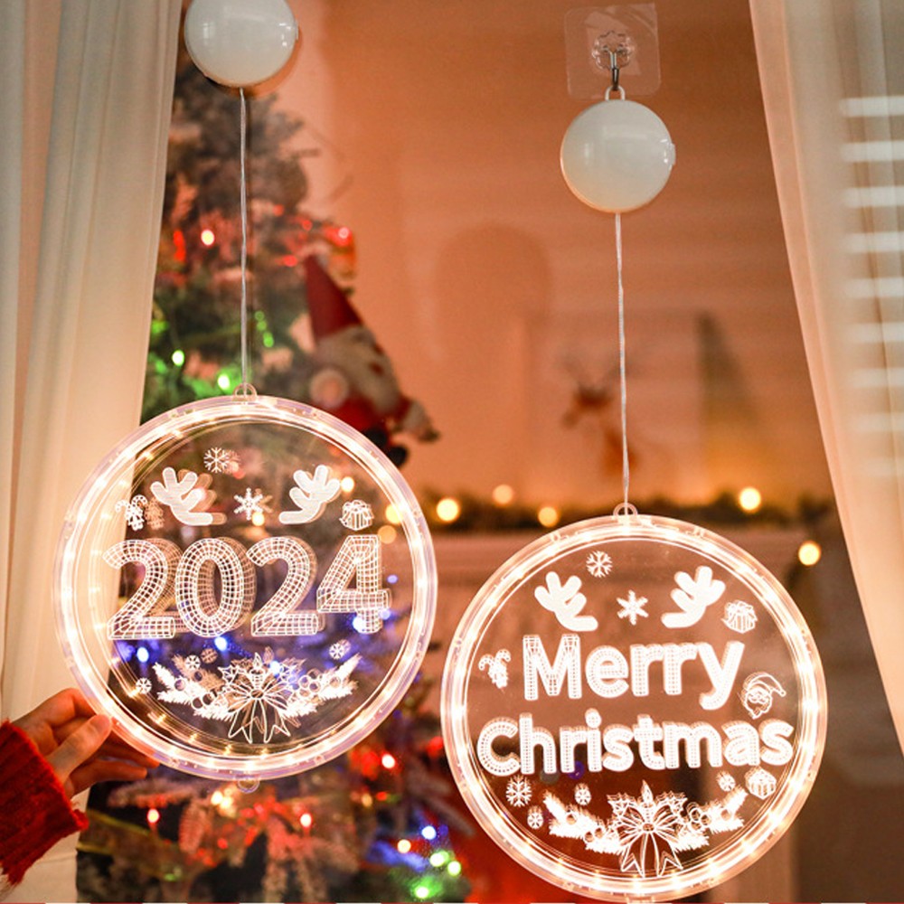 24cm Round Merry Christmas LED Christmas Lights Battery Operated Xmas Fairy Lights Home Decor