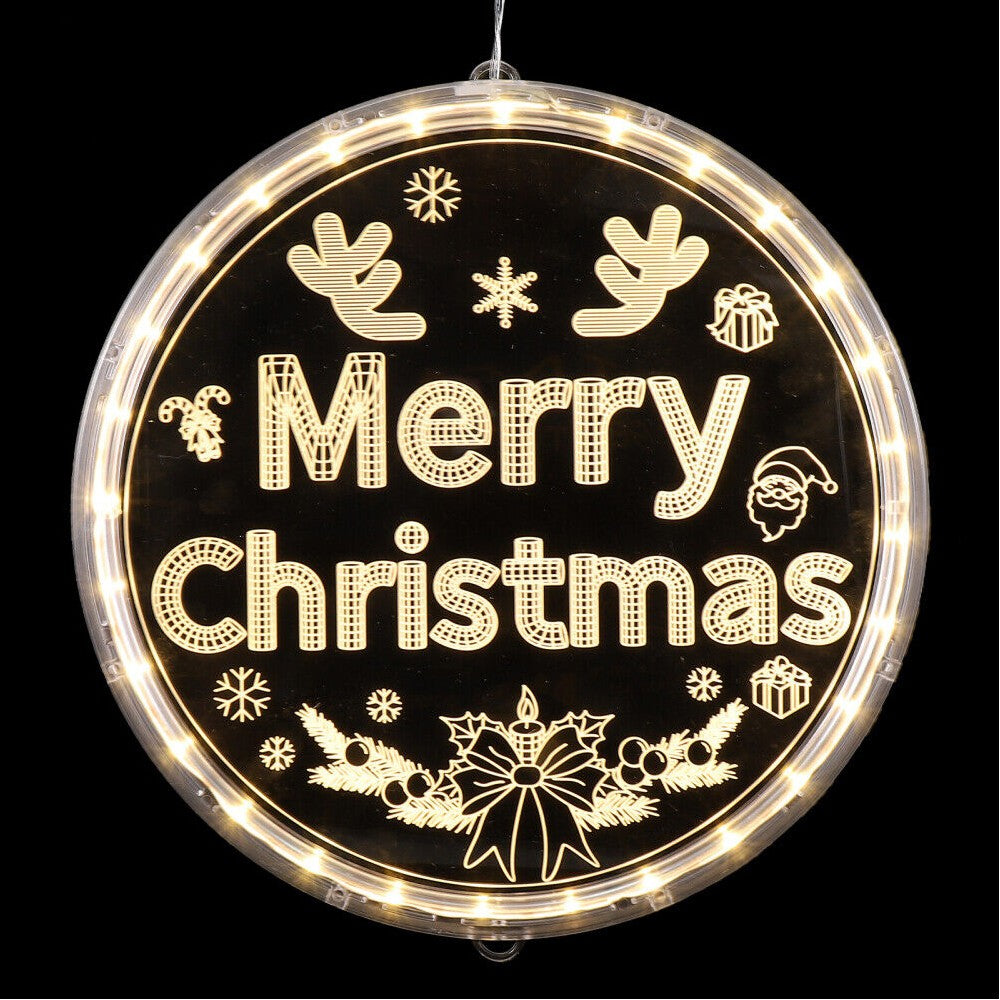 24cm Round Merry Christmas LED Christmas Lights Battery Operated Xmas Fairy Lights Home Decor