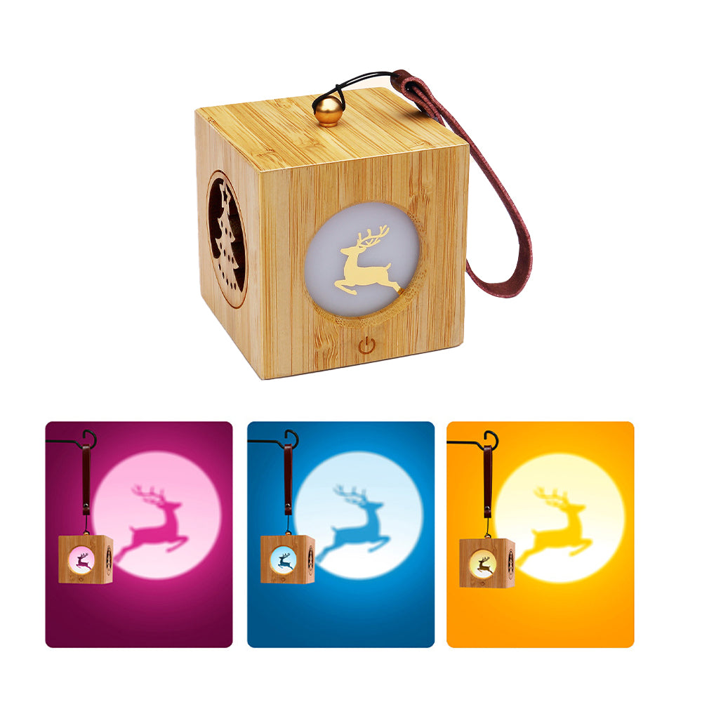 Elk Christmas Projector Night Light Atmosphere Projector Lamp Wood Cube Light